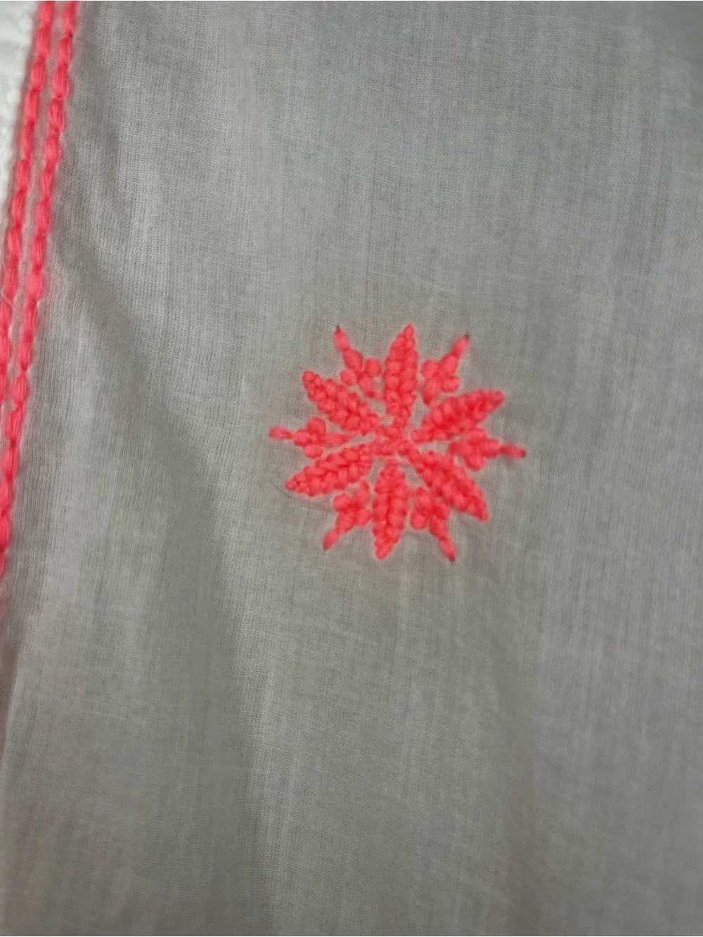 Accessorize White Tunic with Neon Coral Embroidery